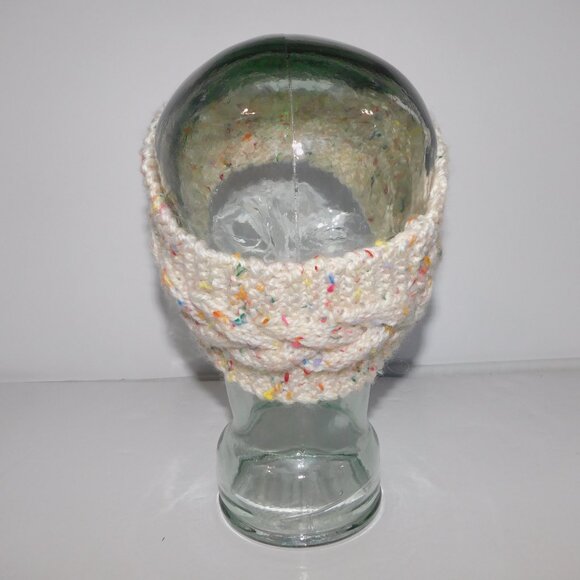 Hand Knit Cream Confetti Yarn Winter Headband - Picture 5 of 7